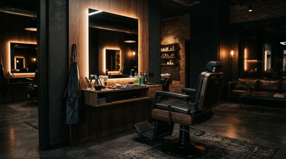 Blends Barbershop & Aesthetics — modern upscale barbershop interior